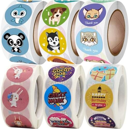 500 Pcs Cute Animal Stickers Roll 1Inch for Kids Reward Stickers Handmade Gift Festival Birthday Party Gift Decorations Labels
