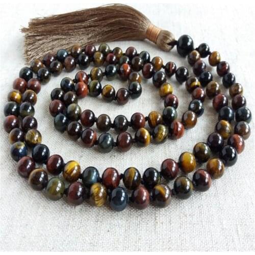 8mm Tiger Eye 108 Beads Handmade Tassel Necklace Mala Wristband Japa Yoga Prayer
