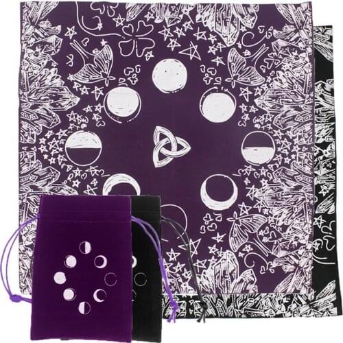 Velvet Tarob Tablecloth Moon Crystal Phases Lover Astrology Tarob Altar Cloth Witch Divination Gathering Board Game with Bag