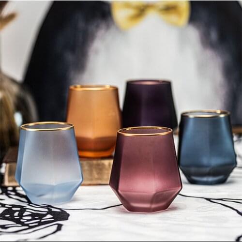 10oz Wine Glasses Frosted Glass Six-sided Colorful Whiskey Cocktail Tequila Glass Cups for Party Bar 1pcs Water Drinking Mug