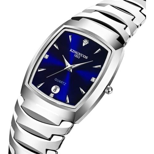 KINGNUOS High-end fashion casual couple calendar week display quartz steel belt mens ladies Square watch