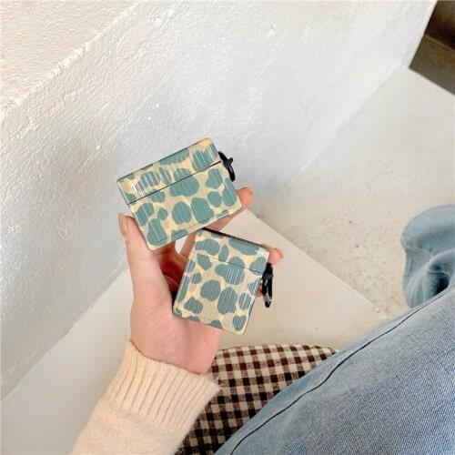 For Airpods Pro 1 2 Case Green Cow Leopard Print Soft Box with Keychain Air Pods Wireless Bluetooth Headset Protective Cover