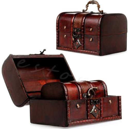 2Pcs Set Wooden Pirate Jewellery Storage Box Case Holder Vintage Treasure Chest Z07 Drop Shipping