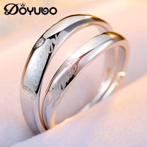 DOYUBO Romanti 925 Sterling Silver Lovers Rings Engraving Love you Forever Adjustable Size Luxury Silver Couples Rings VB227