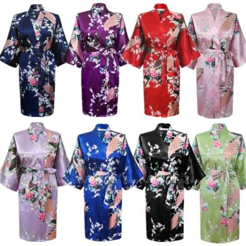 Japanese Traditional Peacock Bath Robes Ladies Satin Bride Dress Sleepwear Yukata Kimono Gown Nightgown Pajamas Haori Costumes