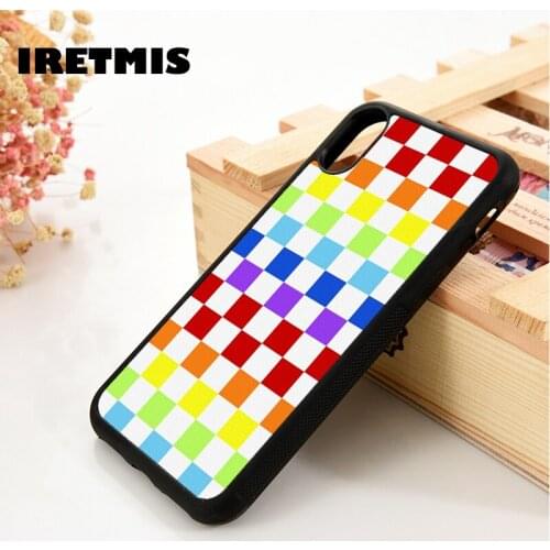 Iretmis 5 5S SE 6 6S Soft TPU Silicone Rubber phone case cover for iPhone 7 8 plus X Xs 11 Pro Max XR Rainbow Checkered