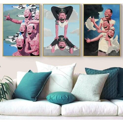 Canvas Painting Figure Paintings Picture yue minjun Laughing Man Art Posters And Prints Wall Pictures For Living Room 40x50cm