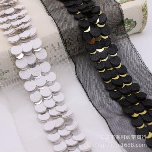 6Yards Retro Handmade Beaded Leather Sequin Lace Clothing Accessories DIY Hair Accessories Luggage Decoration White Black Mesh