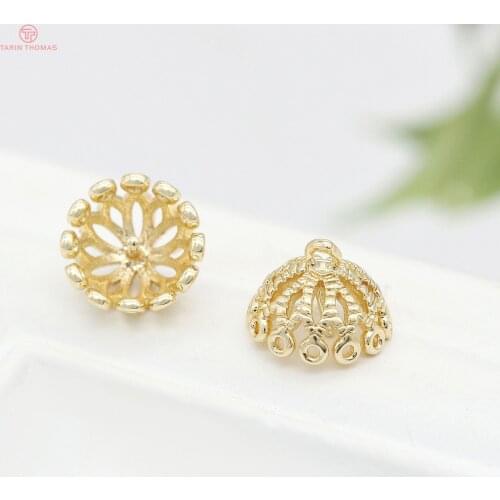 4PCS 7x10MM 24K Gold Color Plated Brass Flower Beads Caps with Half Pins Tassel Caps Diy Jewelry Findings Earrings Accessories