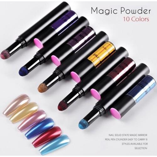MiFanXi 0.6g Nail Powder Cushion Pen Auroras Laser Mirror Nail Art Glitter Muticolor Chrome Powder Decorations
