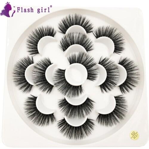 Flash Girl Full Strip Eyelashes Mink W Series 7 Pairs Natural 5D Wholesale Mink Eyelashes Makeup Custom Packaging