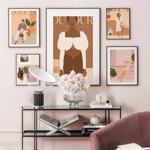 Minimalist Abstract Fashion Girl Nordic Poster Modern Wall Art Print Canvas Painting Boho Wall Pictures For Living Room Decor