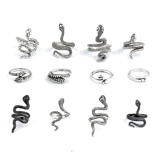Mens Rings Punk Exaggerated Snake Ring for Women Fashion Jewelry Opening Silver Color Adjustable Rings Anillo Hombre Bagues
