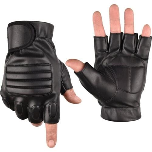Men PU Leather Gloves Outdoor Cycling Male Fingerless Waterproof Fishing Non-slip Black Half Finger Outdoor Tactical Gloves
