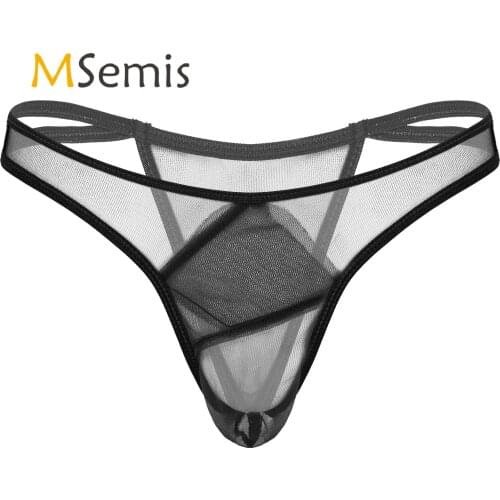 Mens Lingerie G-Strings Thongs Underwear Low Waist Sheer Gauze Underpants Elastic Waistband Erotic See-through Briefs Panties