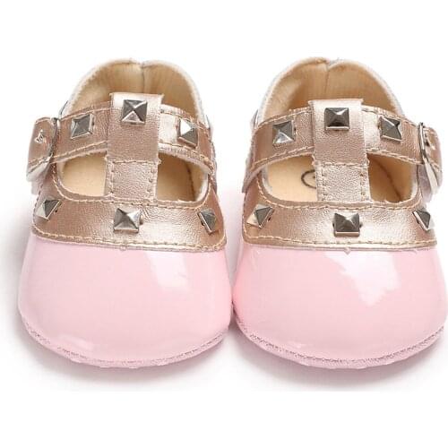 2021 Brand New Newborn Baby Girl Bow Princess Shoes Soft Sole Crib Leather Solid Buckle Strap Flat With Heel Baby Shoes 4 Colors