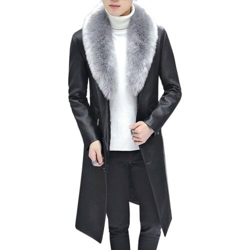 2021 new winter suit jacket fur collar long mens skin coat mens business casual leather jacket wool warm thick coating XXXL