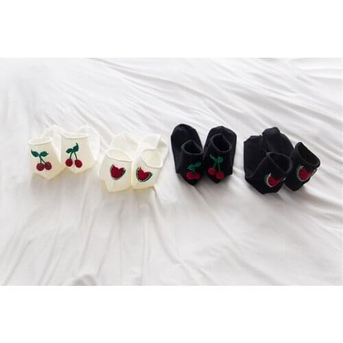 New Arrival Women Socks Handmade Embroidered Watermelon Cherry Pattern Socks Autumn Winter Retro Simple crimping Socks