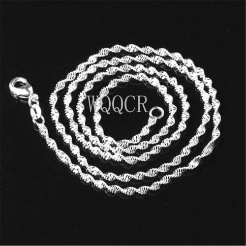 1PCS Woman Fine Jewelry 925 Silver Filled Double Water Wave Chain Necklace Charm Silver Necklace 16"18" 20" 22" 24"26"28"30"