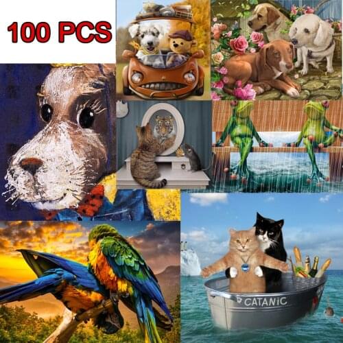 100 Pieces Jigsaw Puzzle PET Picture Cat Dog Puzzles Toy for Adult Children Kids Educational Gift