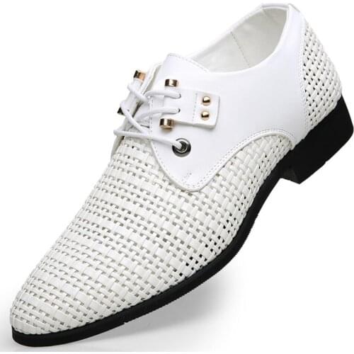 2021Men Genuine Leather Sandals Summer Breathable Mens Business Shoes Summer Weaving Lace-Up Hollow Out Sandlias Zapatos Hombre