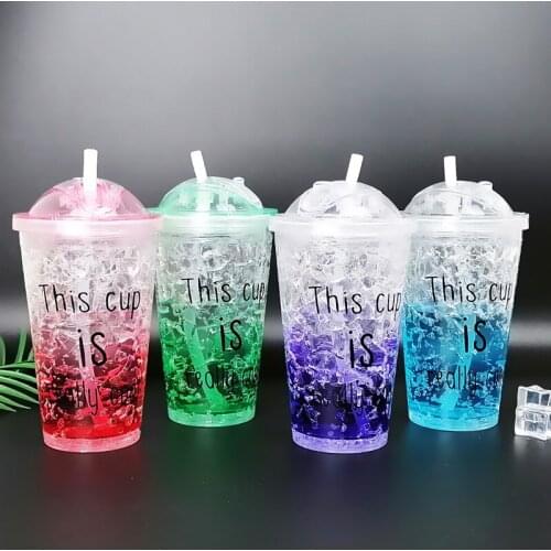 Sliding Lid To Hide The Straw Ice Cup To Keep Cold Gradient Color Broken Ice Cup Summer Adult Cool Cup Drinkware Kettle