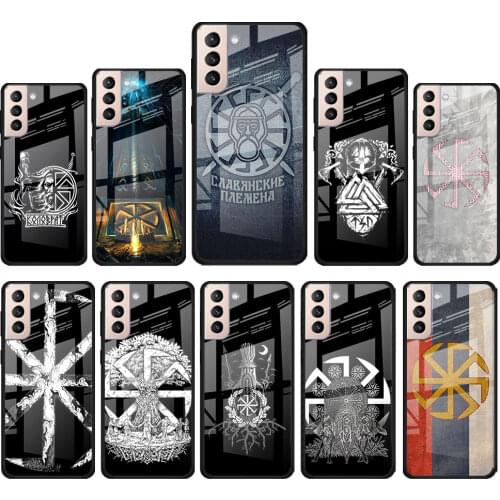 Slavic Viking symbol Kolovrat for Samsung Galaxy S21 Ultra Plus A72 A52 4G 5G M51 M31 M21 Luxury Tempered Glass Phone Case Cover