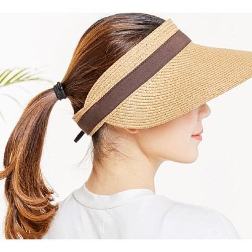 Women Wide Brim Visor Outdoor UV Protection Summer Beach Big Bow Straw Sun Hat for Beach Travel