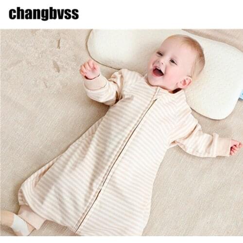 Spring Summer Baby Sleeping Bag 100% Natural Cotton Baby Kids Sleep Sacks Long-sleeve Children Sleep Rompers Saco de dormir
