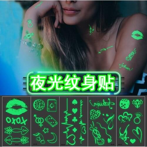 Glow in the dark Luminous Tattoo Fake Tattoo Dark Waterproof Temporary Tattoo Stickers Body Art Fluorescent Tattoo Sticke