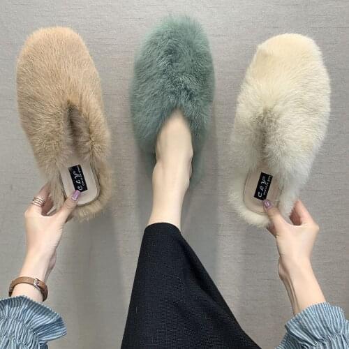 2021 Fashion Women Fluffy Slippers Warm Fur Plush Comfortable Soft Female Casual Flats Thick Bottom Anti Slip Chausson Femme