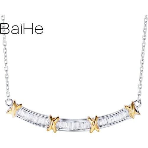 BAIHE Solid 18K Yellow White Gold 0.29ct Natural Diamonds Jewelry Wedding Women Trendy Fine Jewelry Gift Diamond smile Necklaces