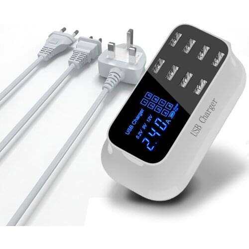 4 8 Port Smart Chip USB Charger Dock Station Led Display Mobile Phone Tablet Charging Desktop Power Adapter Socket Strip 2.1A