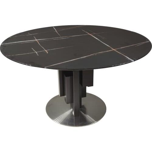 Chinafurniture modern black patterned glass tops and metal round dining tables ,dining room furniture