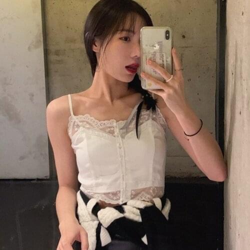 Lady Summer Cozy Lightweight Girlish Chic Cropped Camisole Women Patchwork Lace Design Fashion Preppy Style Sweet Students Sexy