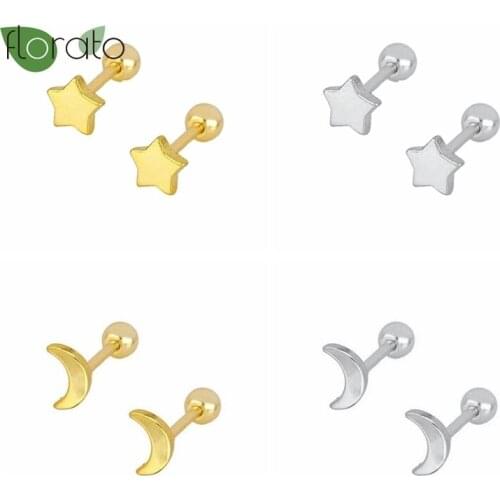 100%925 Silver Ear Needle Stud Earrings Mini Heart-shaped Stars Moon for Women Earrings 2021 Trend Jewelry Pendientes De Mujer