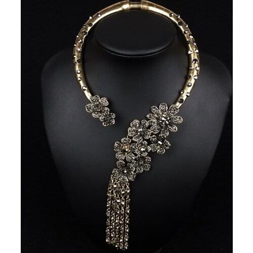 Women Gypsy Necklace Fashion Jewelry Sets Bohemian Vintage Trendy Turkish Indian Statement Tassel Big Necklace Earrings Set