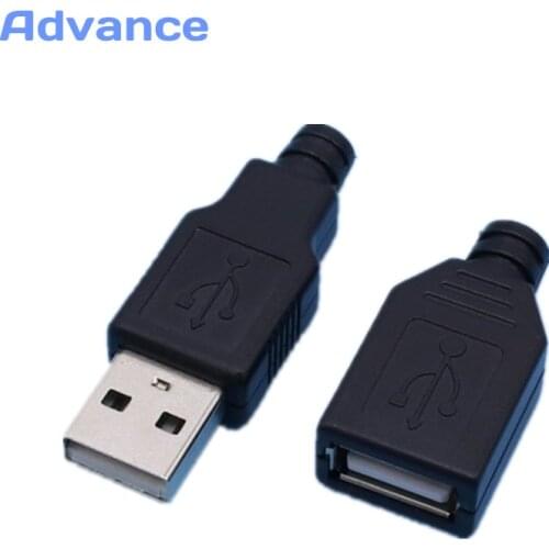 1 Pair USB Connector Male & Female DIY 2.0 Micro Free Shipping Connectors Charging Socket Micro USB Plug Tail Black Plastic Cove