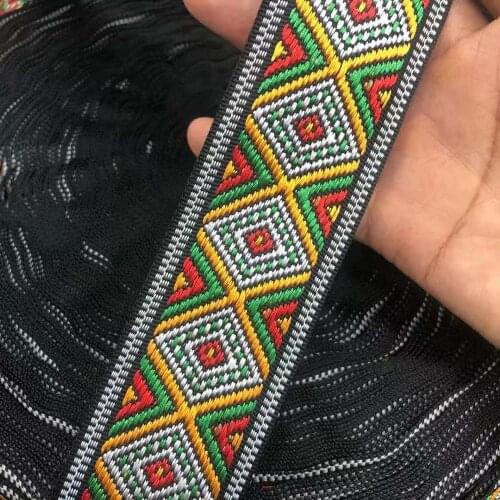 10yards/lots wide 4.1 cm Woven Jacquard Ribbon Trims green red geometric pattern for curtain and clothing accessory LS-2702