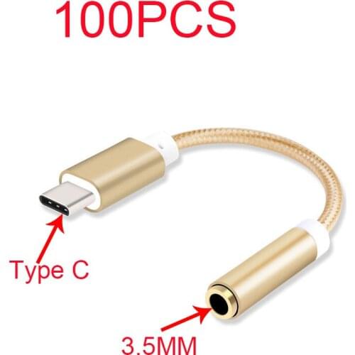 100pcs Type to 3.5mm Earphone Adapter Audio cable