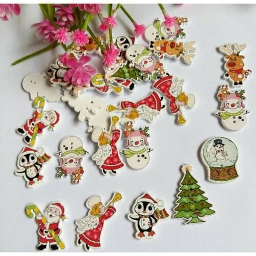 150Pcs/lot Mixed Color Multicolor Christmas Buttones 2 Holes Wooden Buttons Sewing Accessories Scrapbooking Printing