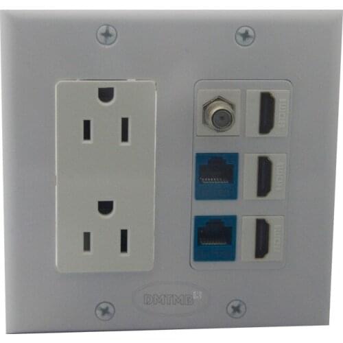 2 gang face plate 3 X HDMI F Head 2 X CAT6 2 X AC power wall plate support DIY