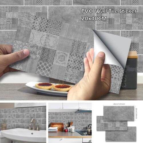 27Pcs PVC Dark Gray Cement Wall Stickers Self-adhesive Waterproof Tile Stickers Kitchen Bathroom DIY Home Decoration 20x10cm