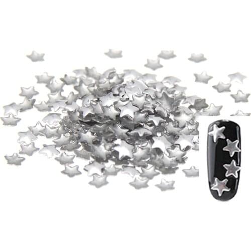 3mm Silver Black Five-pointed Star New Design Metal Material Hotfix With Glue Back Stickers For 3D Nails Art Decorations