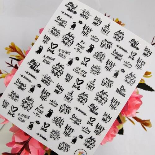 3D Nail sticker Art Lucky Me Kiss Letters Love Heart Nail Decoraciones Foil Peel Off Slider Adhesive Design Manicure Accessories