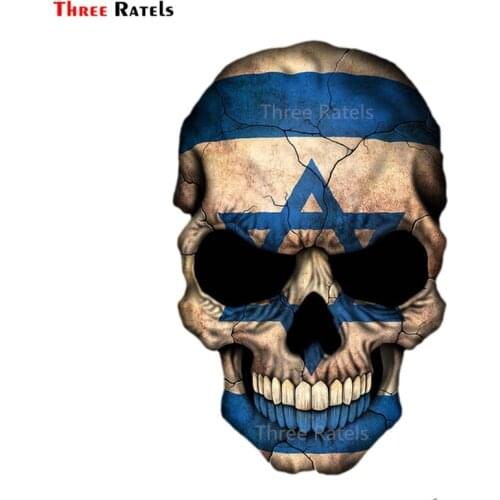 Three Ratels A196 Cool Dark Israeli Flag Skull 3D Car Sticker Colorful Auto Decals Waterproof JDM RV Van Motorcycle