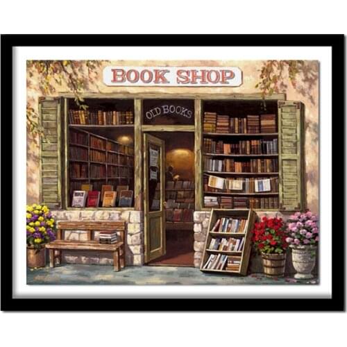 5d diy diamond painting cross stitch square book shop full 3d diamond embroidery needleworks home decor FS409