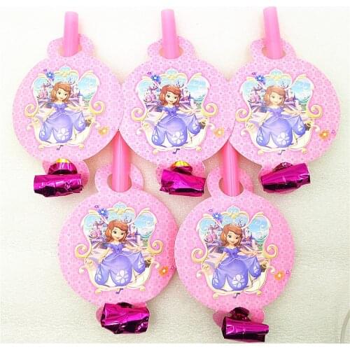 6pcs Cartoon Sofia Princess Blowout Party Supplies Noise Maker whistle Baby Shower kids Birthday Party Decoration Blowouts