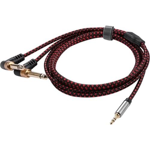 90 Degree 3.5mm to Dual 6.5mm Adapter Jack o Cable Right Angle Y Splitter AUX o Cord for Speaker Amplifier 2M