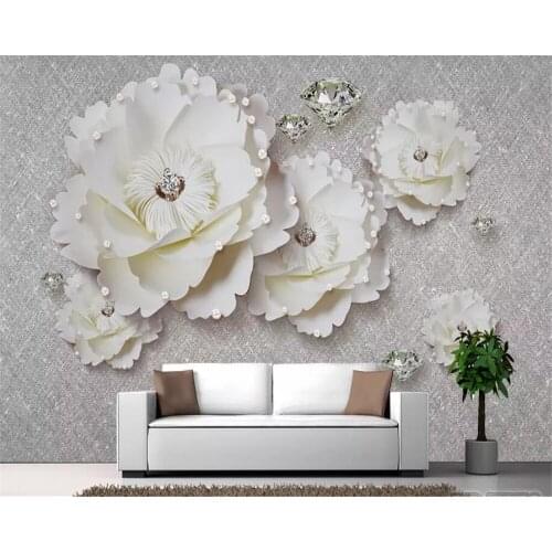 Beibehang Custom large wallpaper 3d atmosphere exquisite peony soft diamond jewel wall background wall living room 3d wallpaper
